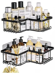 Set 2 etajere Livit Derit, pe colt, metal, negru, 34 x 12 cm
