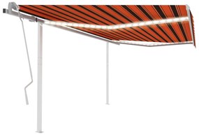 vidaXL Copertină retractabilă manual cu LED, portocaliu/maro 4,5x3 m