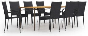 vidaXL Set mobilier de grădină, 9 piese, negru, poliratan