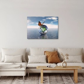 Tablou cu fluture pe bilă din sticlă (70x50 cm)