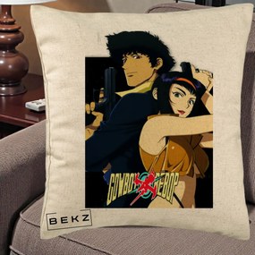 Perna Personalizata Cowboy Bebop Spike si Faye Poster, 40x40 cm, Bej, Husa Detasabila, Perna Inclusa, BEKZ®