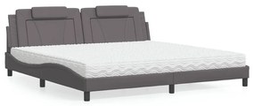 vidaXL Pat cu saltea, gri, 200x200 cm, piele ecologică
