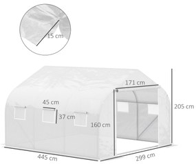 Sera tunel din PE Outsunny cu tevi de fier, 450 x 300 x 200 cm, alb | Aosom Romania