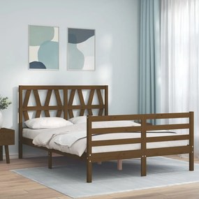 3194379 vidaXL Cadru de pat cu tăblie, maro miere, 140x200 cm, lemn masiv