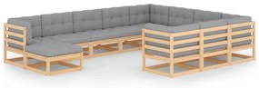 vidaXL Set mobilier grădină cu perne, 11 piese, lemn masiv de pin