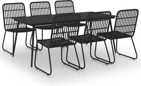 vidaXL Set mobilier de exterior, 7 piese, negru, poliratan și sticlă