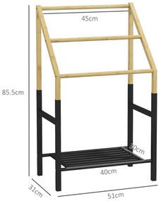 HOMCOM Suport de Podea pentru Prosoape cu 3 Bare și Raft Inferior pentru Obiecte, 51x31x85,5 cm, Negru | Aosom Romania