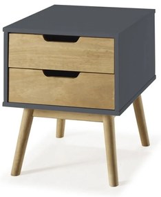 Noptieră din lemn masiv de pin Marckeric Baku, gri-maro