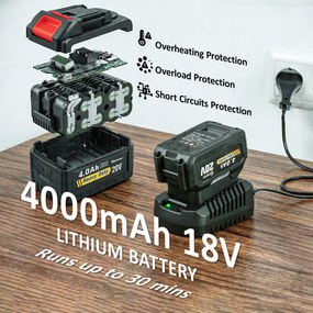 Outsunny Suflător cu Baterie 18V, Suflător de Frunze cu Baterie 4Ah, Motor Fără Perii 250W, 6 Niveluri de Viteză 149 km/h, Turbo Boost, Încărcător, Ușor, pentru Grădină, Frunze, Zăpadă, Praf | Aosom Romania