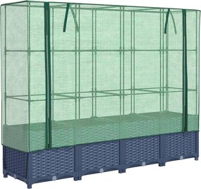 vidaXL Pat de grădinărit înălțat cu prelată pentru seră, aspect ratan, 160x40x138 cm