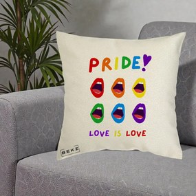 Perna Personalizata Pride Love is Love Curcubeu, 40x40 cm, Ecru, Husa Detasabila, Perna Inclusa, BEKZ®
