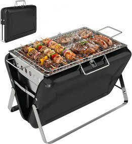 Outsunny Grătar pe cărbune din oțel inoxidabil BBQ Smoker cu grilă, mâner și picioare pliante pentru barbecue camping 40x28x25,5cm Negru | Aosom Romania