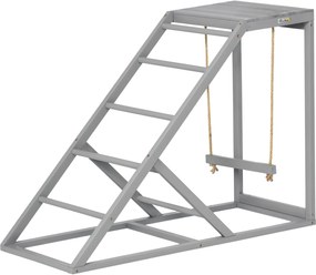 PawHut Bârna din lemn pentru găini, loc de joacă din lemn pentru găini cu leagăn, scară, platformă, 96 x 40 x 71 cm, gri | Aosom Romania