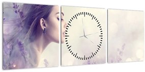 Tablou - Femeia cu lavandă (cu ceas) (90x30 cm)