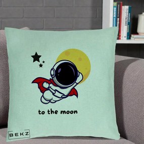 Perna Decorativa Astronaut To The Moon, 40x40 cm, Verde Menta, Husa Detasabila, Perna Inclusa, BEKZ®