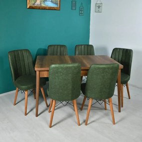 Set masa extensibila cu 6 scaune tapitate Homs cargold 250-30050 negru-VERDE,170 x 80 cm