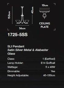 Candelabru cu 5 brate design clasic Belle argintiu/alabastru