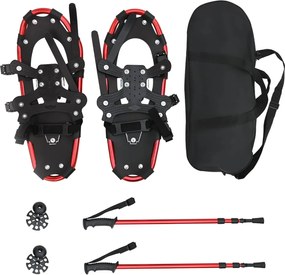 vidaXL Rachete de zăpadă 3 în 1 cu bastoane de drumeție Roșu și Negru