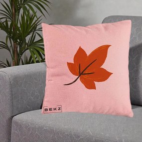 Perna Decorativa Frunza de Toamna Portocalie, 40x40 cm, Roz, Husa Detasabila, Perna Inclusa, BEKZ®