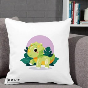 Perna Decorativa Triceratops Kawaii Verde, 40x40 cm, Alba Mata, Husa Detasabila, Perna Inclusa, BEKZ®