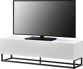 [en.casa]® Comoda TV cu LED AANT-0331, 140 x 35 x 41 cm, MDF/metal, cu 2 dulapuri, alb lucios/negru