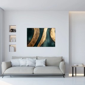 Tablou - Abstracție verde cu auriu I. (90x60 cm)