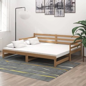 806958 vidaXL Pat extensibil de zi, maro miere, 2x(90x200) cm lemn masiv pin