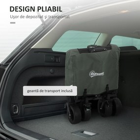 Outsunny Cărucior Pliabil de Grădină cu Deschidere Posterioară, Roți, Buzunare de Depozitare și Mâner, 125x48x78-102 cm, Verde | Aosom Romania
