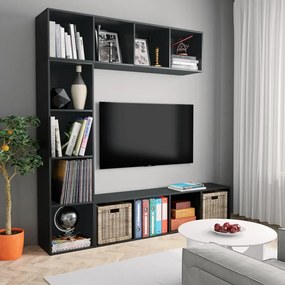 278789 vidaXL Set dulap cărți/TV, 3 piese, negru, 180x30x180 cm