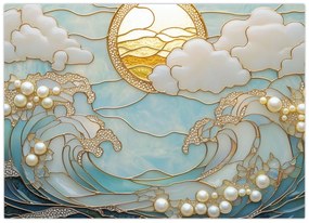 Tablou pe sticlă - Perle 3D în Ocean (70x50 cm)
