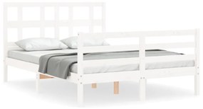 3194807 vidaXL Cadru de pat cu tăblie, dublu, alb, lemn masiv