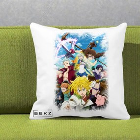 Perna Personalizata Nanatsu no Taizai Cele Sapte Pacate Mortale Anime, 40x40 cm, Alba Mata, Husa Detasabila, Perna Inclusa, BEKZ®