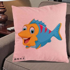 Perna Decorativa Peste Vesel Cartoon, 40x40 cm, Roz, Husa Detasabila, Perna Inclusa, BEKZ®