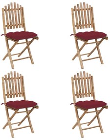 Set mobilier de exterior pliabil, cu perne, 5 piese, bambus Bordo, 40 x 40 x 7 cm, 5