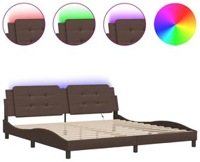 3214133 vidaXL Cadru de pat cu lumini LED, maro, 200x200 cm, piele ecologică