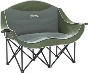 Outsunny Scaun pliabil 2 locuri scaun camping cu suport pentru băuturi geantă de transport până la 250 kg Verde | Aosom Romania