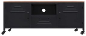 Comoda TV, negru, 110x30x43 cm, fier si lemn masiv de brad
