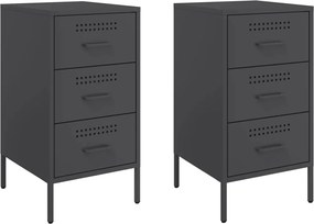 vidaXL Noptiere, 2 buc., negru, 36x39x68 cm, oțel