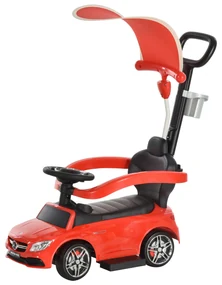 HOMCOM Mașină cu Maner pentru Copii, Licență Mercedes, Acoperiș și Bare de Siguranță Detasabile, Roșie | Aosom Romania