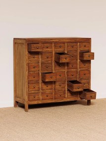 Comoda natur, din lemn de mahon, cu 30 de sertare, aspect vintage, Mercerie