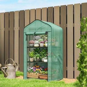 Outsunny Mini seră de grădină cu husă din PE, 3 rafturi și ușă rulabilă, 59x39x127 cm, verde | Aosom Romania