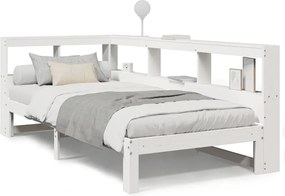 vidaXL Pat cu bibliotecă fără saltea, alb, 90x200 cm, lemn masiv pin