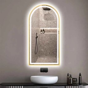 Oglinda cu iluminare si dezaburire Fluminia Cosimo 50x100 cm finisaj auriu lucios