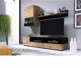 Mobilier living SNAP, stejar lefkas/negru mat, PAL, 3 piese, 175x39x18