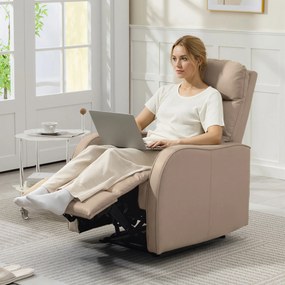 HOMCOM Fotoliu Reclinabil 160° cu Suport pentru Picioare, din Piele PU, Lemn și Oțel, 65x89x100 cm, Maro Deschis | Aosom Romania