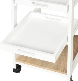 HOMCOM Căruț de servire căruță de bucătărie pe roți 2 tavane detașabile, sertar, raft stejar deschis lemn de pin alb | Aosom Romania