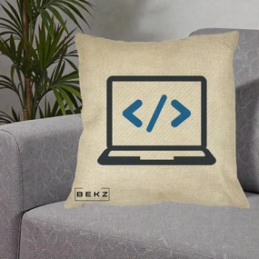 Perna Personalizata Laptop Cod HTML, 40x40 cm, Crem, Husa Detasabila, Perna Inclusa, BEKZ®