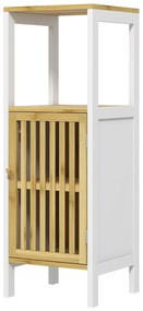 HOMCOM Coloană de baie Dulap auxiliar de baie cu 1 raft deschis 1 ușă și 1 raft reglabil 32x30x90,5 cm Natural | Aosom Romania