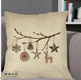 Perna Decorativa Ornamente de Lemn pe Ramura, 40x40 cm, Crem, Husa Detasabila, Perna Inclusa, BEKZ®