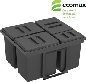 Cos gunoi incorporabil in sertar, Ecomax Jazz 60, colectare selectiva, gri antracit, 3 x 12 l + 1 x 5 l Polipropilena, L:540 mm; A:461 mm; H:230 mm,
